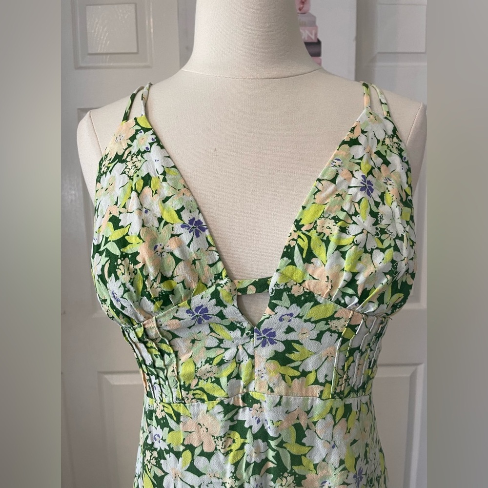 Urban Outfitters UO Dress First Sight Midi Floral Dress Spaghetti Straps Linen - Picture 6 of 11